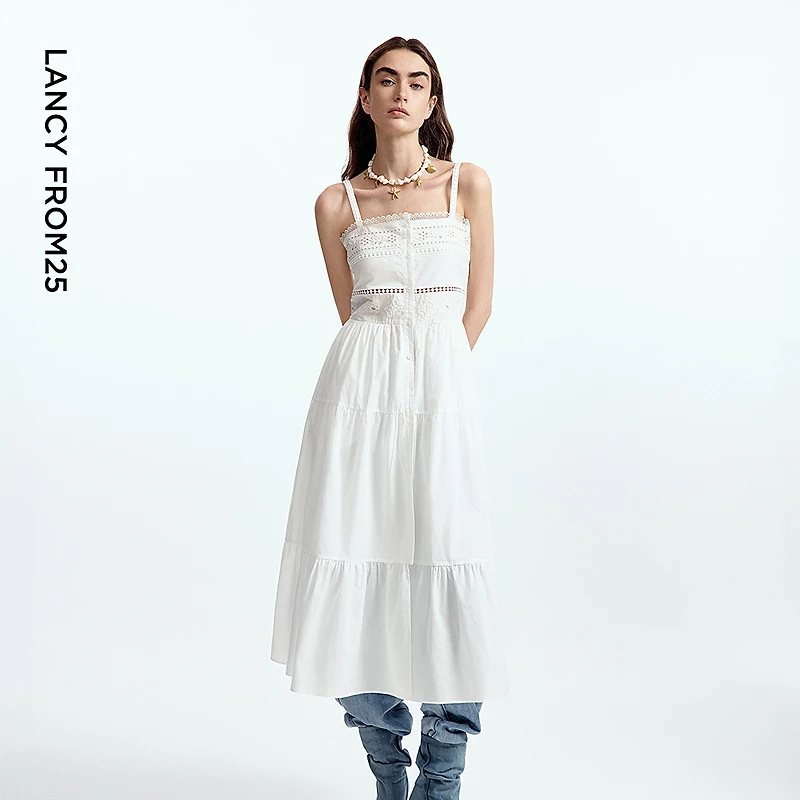 【漾25系列】朗姿白色吊带气质蛋糕裙高级感2025年夏季新款连衣裙