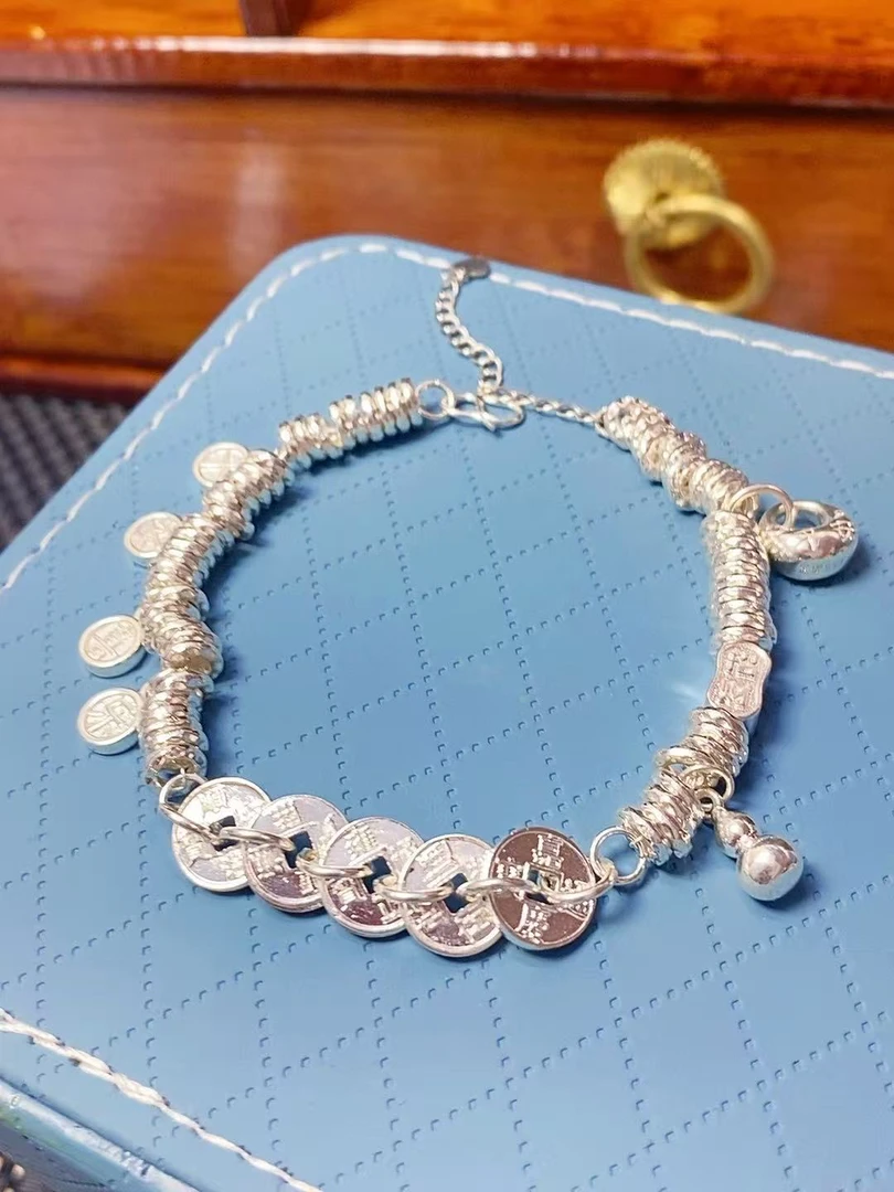 足银手链 盘缠多宝五帝币手链