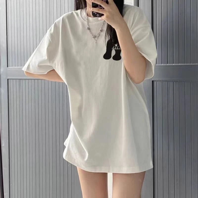 010 重磅纯棉字母印花短袖t恤女夏季小众设计感宽松简约上衣