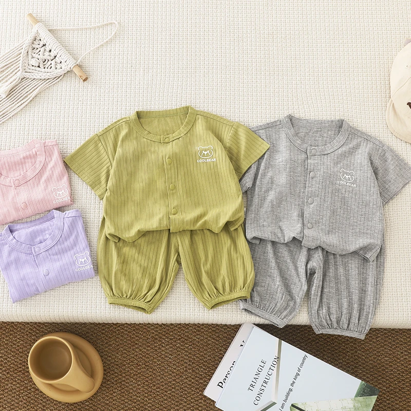 宝宝夏季薄款短袖两件套男童女童婴儿夏装套装透气衣服T恤防蚊裤
