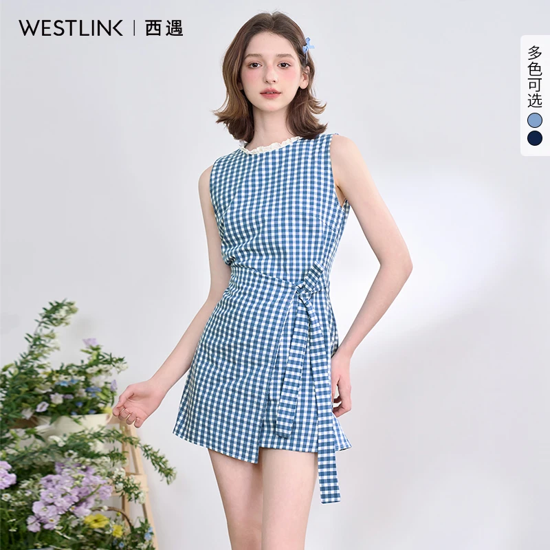 0106西遇蓝色格子无袖连衣裙女2025春季新款连衣裙