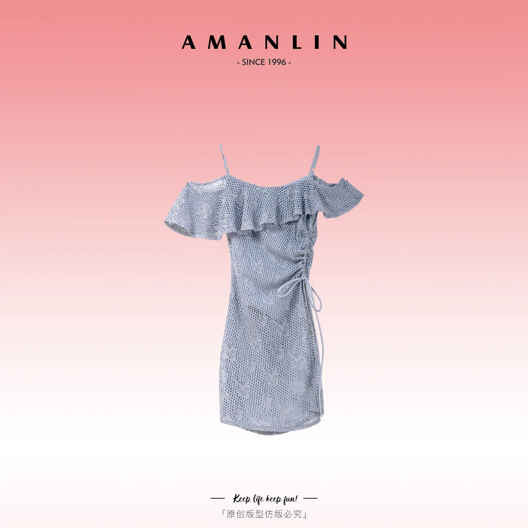 AMANLIN/阿谩琳气质时尚显瘦套头一字肩欧若风百搭上衣D595991
