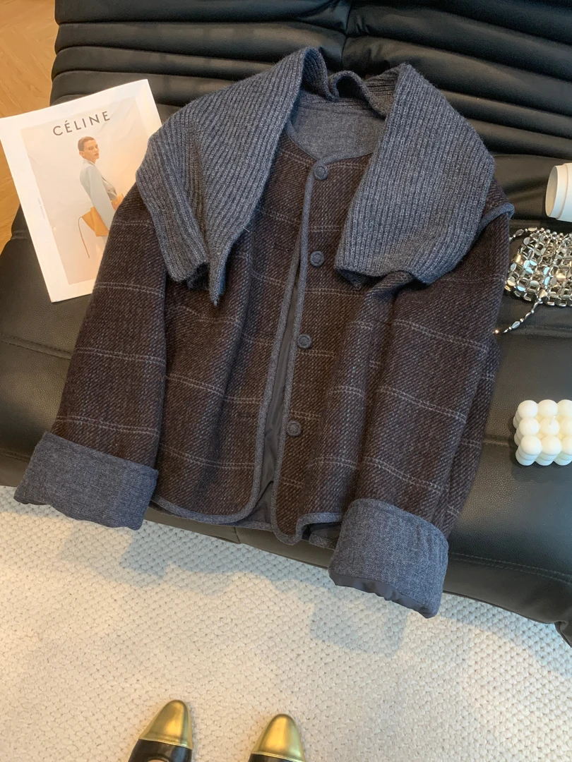 韩系圆领复古毛呢外套2025短款秋冬时尚新款小个子加厚上衣-9016