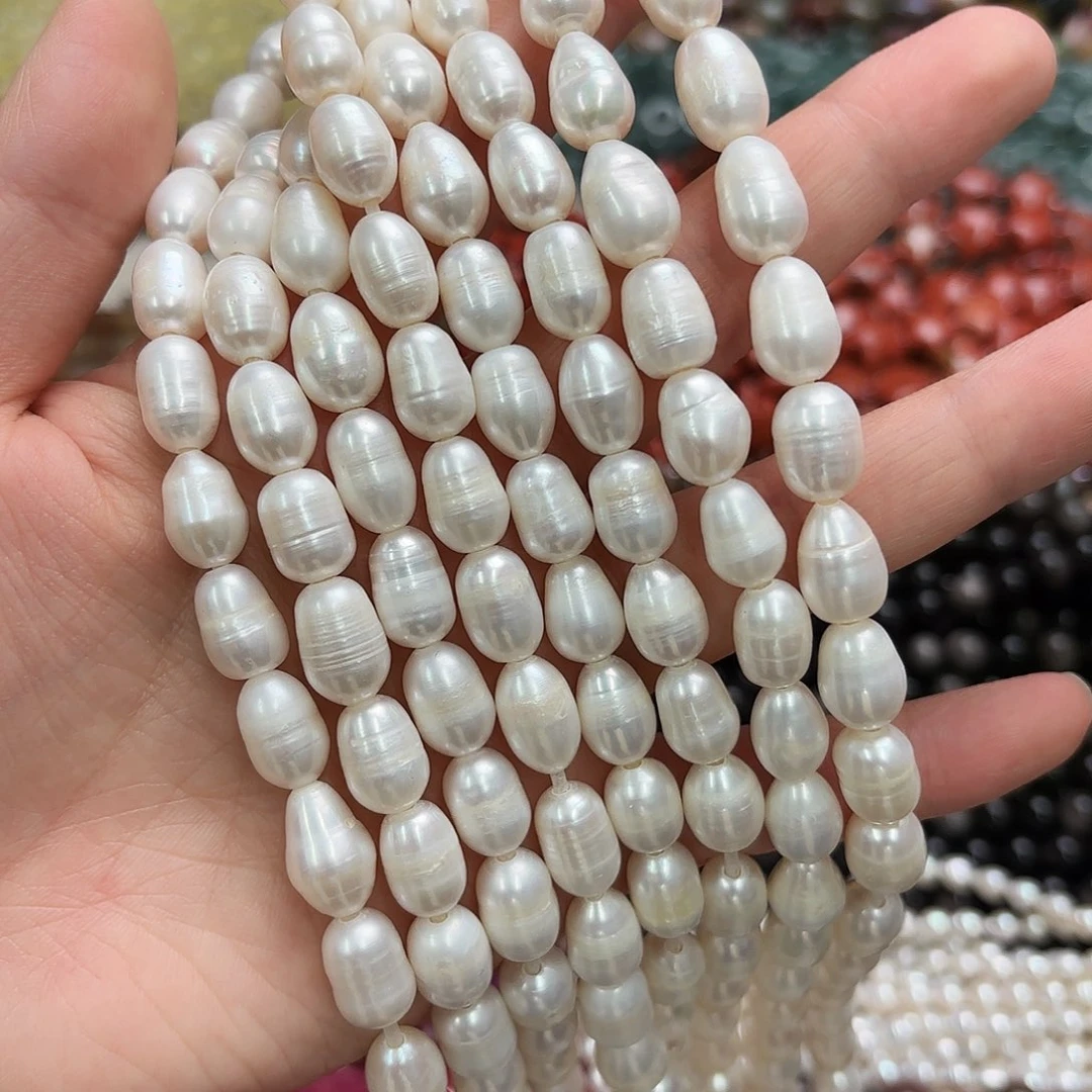 玛瑙/玉髓未镶嵌珠宝半成品8-9大孔珍珠一条