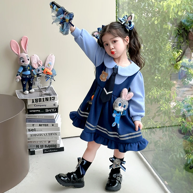 女童兔子警官衣服儿童朱迪公主裙夏2025新款宝宝周岁礼服连衣裙子