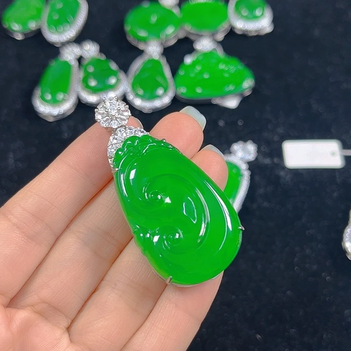 彩***月翡翠银S925镶嵌吊坠(不含链)