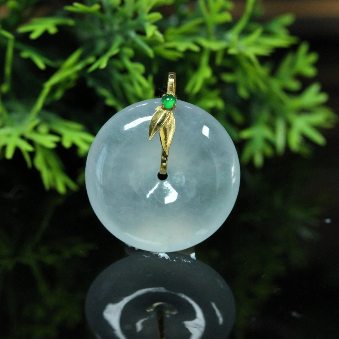 天然缅甸翡翠A货18K金镶冰胶平安美满平安扣吊坠/01035208/拍卖