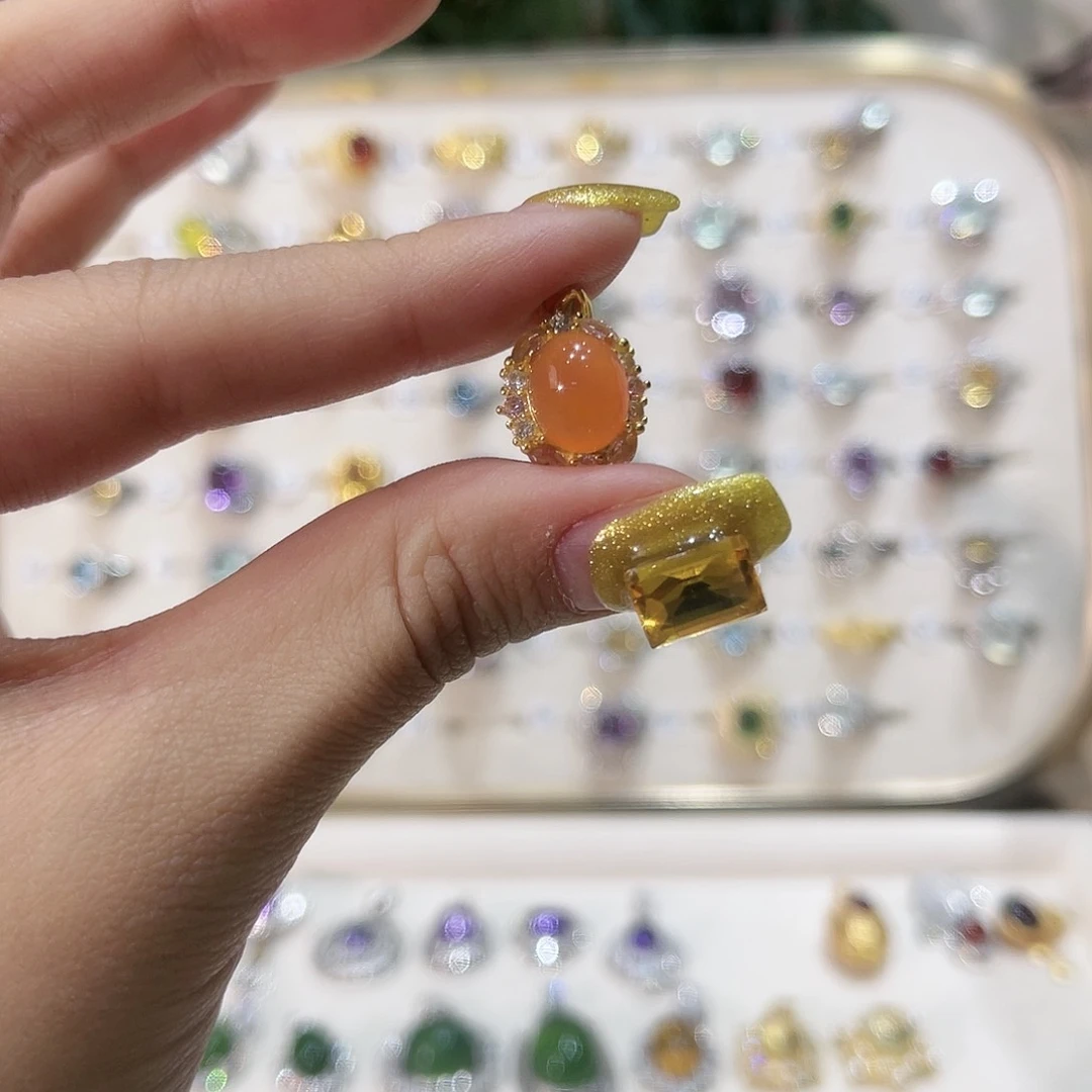 蛇纹石玉戒指银S925镶嵌