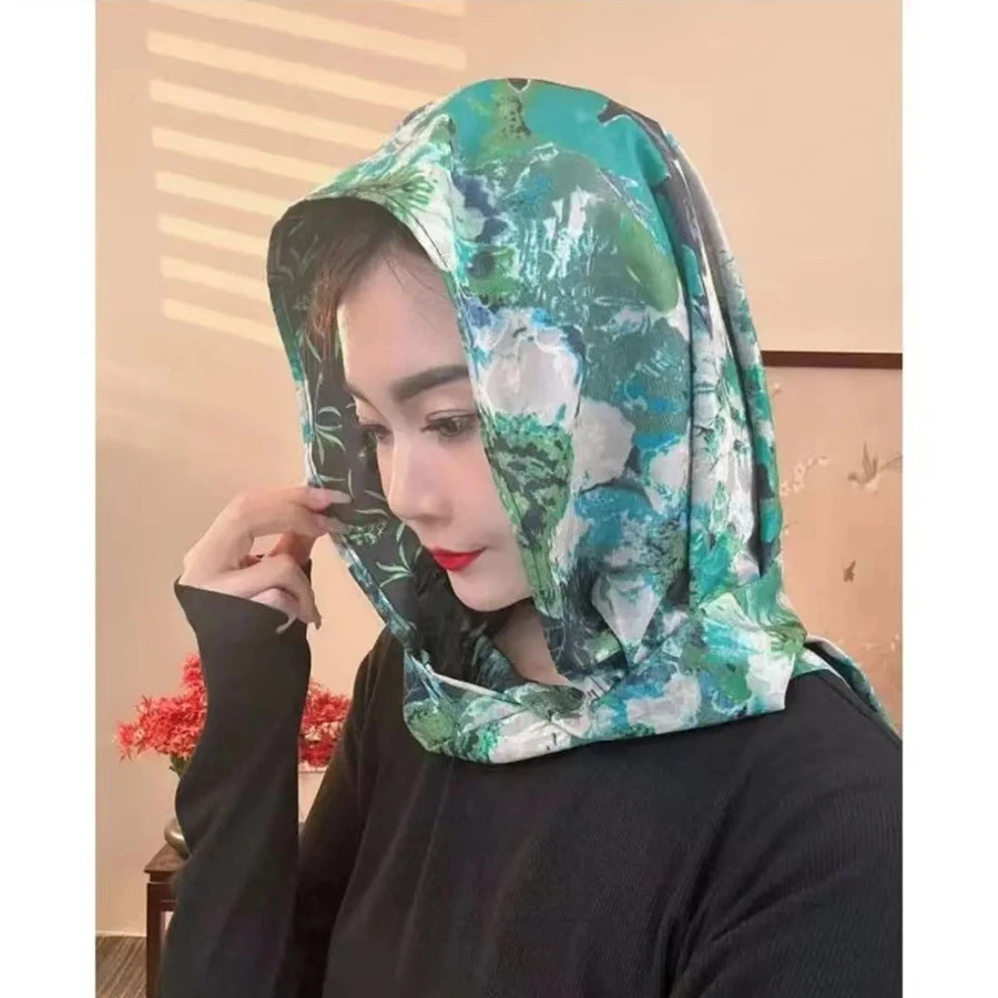 新款旅游丝巾帽子仿香云纱双面花萝多功能女士女童包头围巾