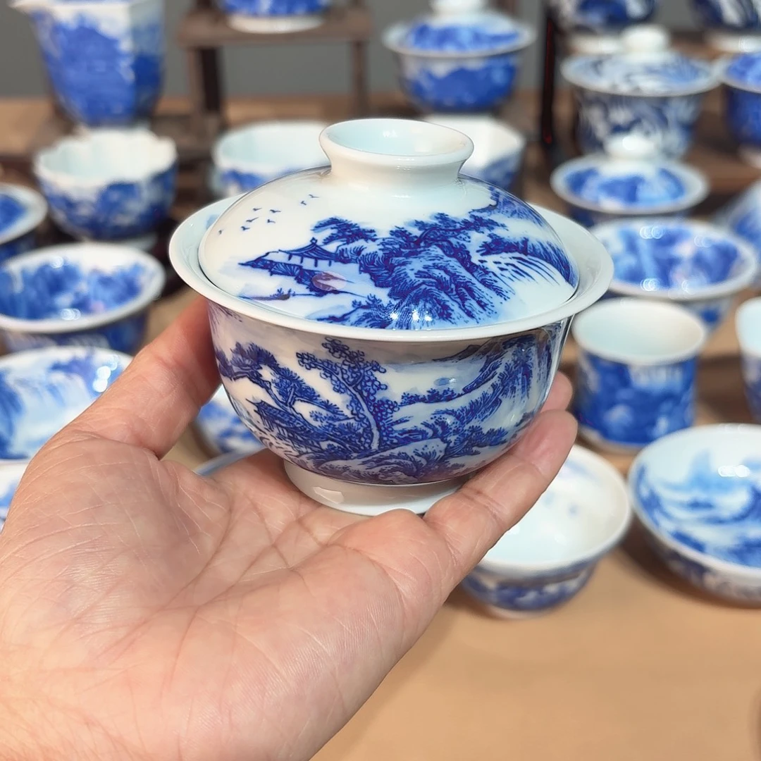 景德镇纯手绘盖碗微瑕