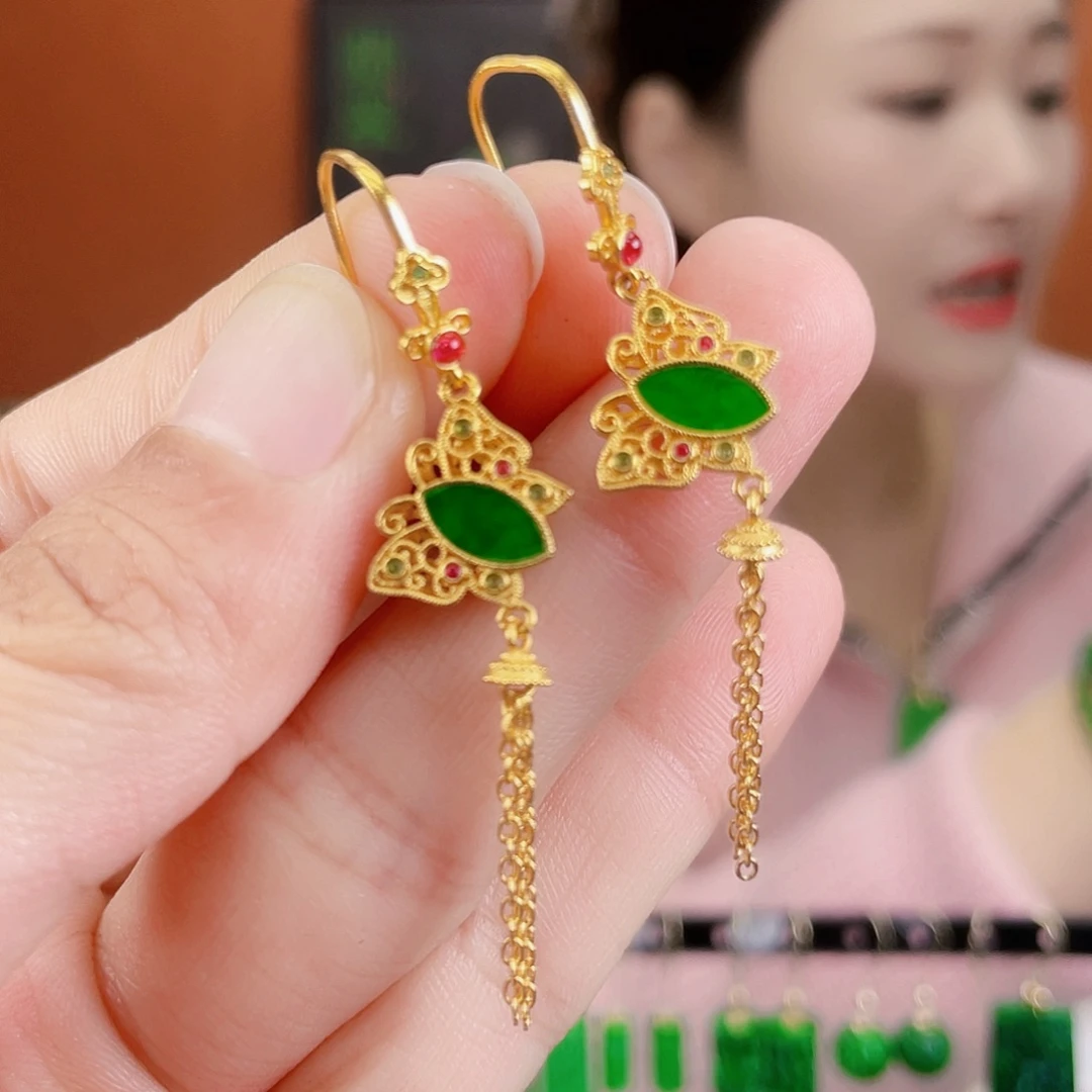翡翠银S925镶嵌耳饰