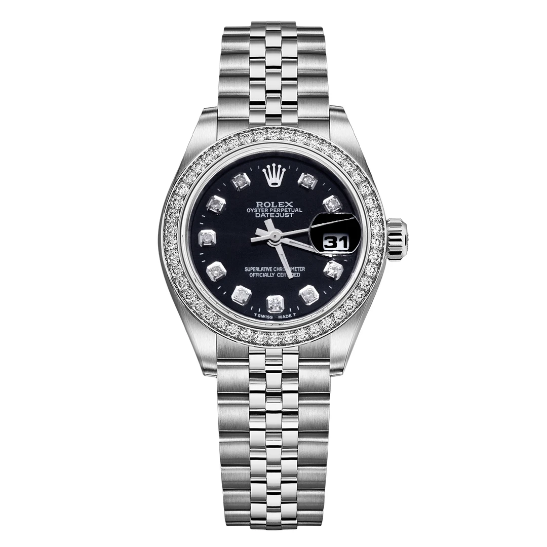 99新 Rolex/劳力士 女装日志系列69174黑盘后钻腕表/WHP031408