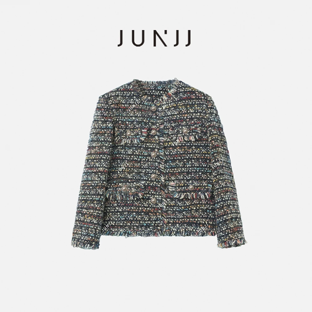 JUNJJ【安东尼】（鹅绒服）秋冬女士小香风花黑高级感保暖羽绒服外套
