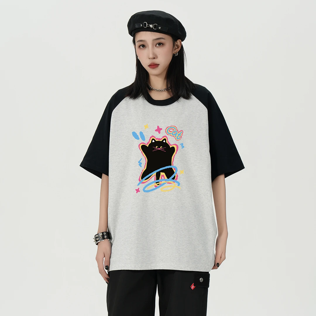 猫咪卡通图案时尚情侣百搭T恤50
