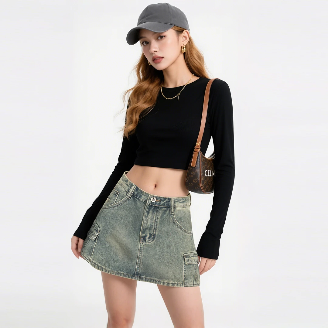 FAR BACK夏季工装辣妹甜酷风显瘦百搭防漏修身牛仔短裙