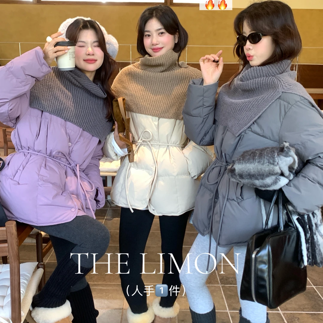 悠然冬语｜韩版温柔收腰面包服保暖羽绒服外套(配围脖)9328