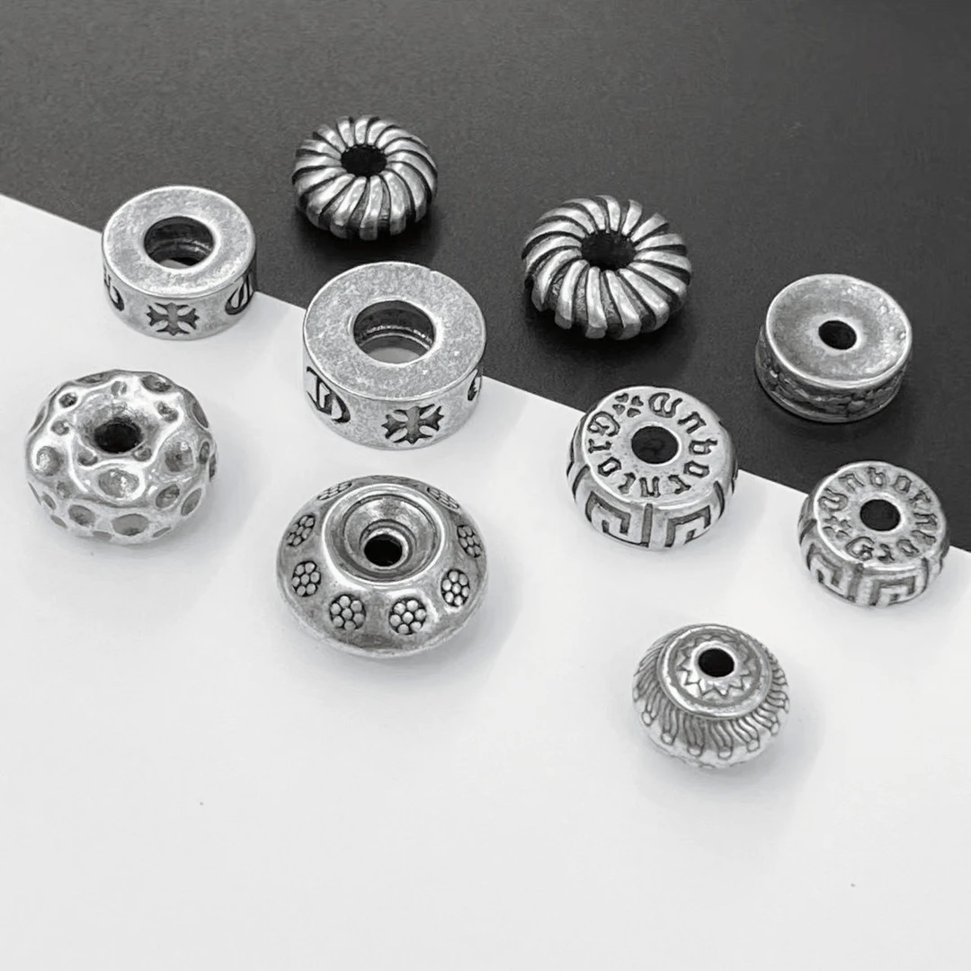 山西复古老银隔珠配件 六字真言散珠 泰银做旧复古配饰隔片隔珠