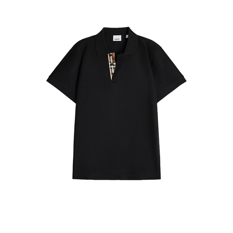 Burberry男款翻领短袖休闲时尚百搭舒适商务黑色竖排纽扣Polo衫