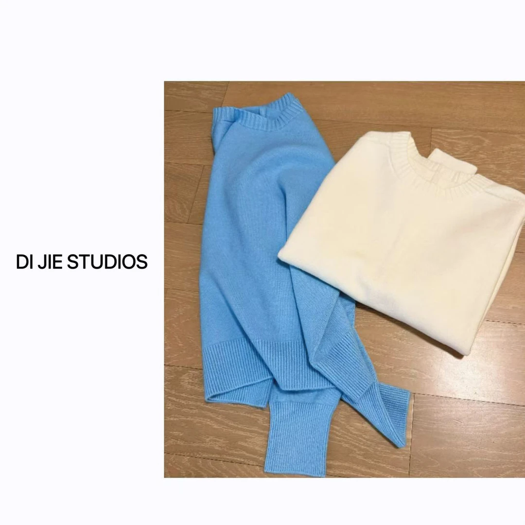DI JIE秋季新款温柔风穿搭克莱因蓝针织上衣5943