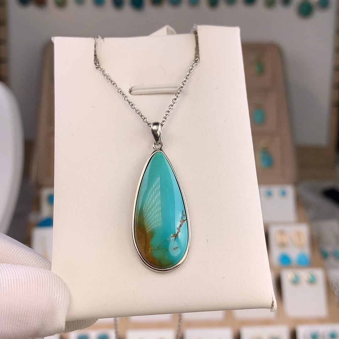 绿松石银S925镶嵌吊坠(不含链)