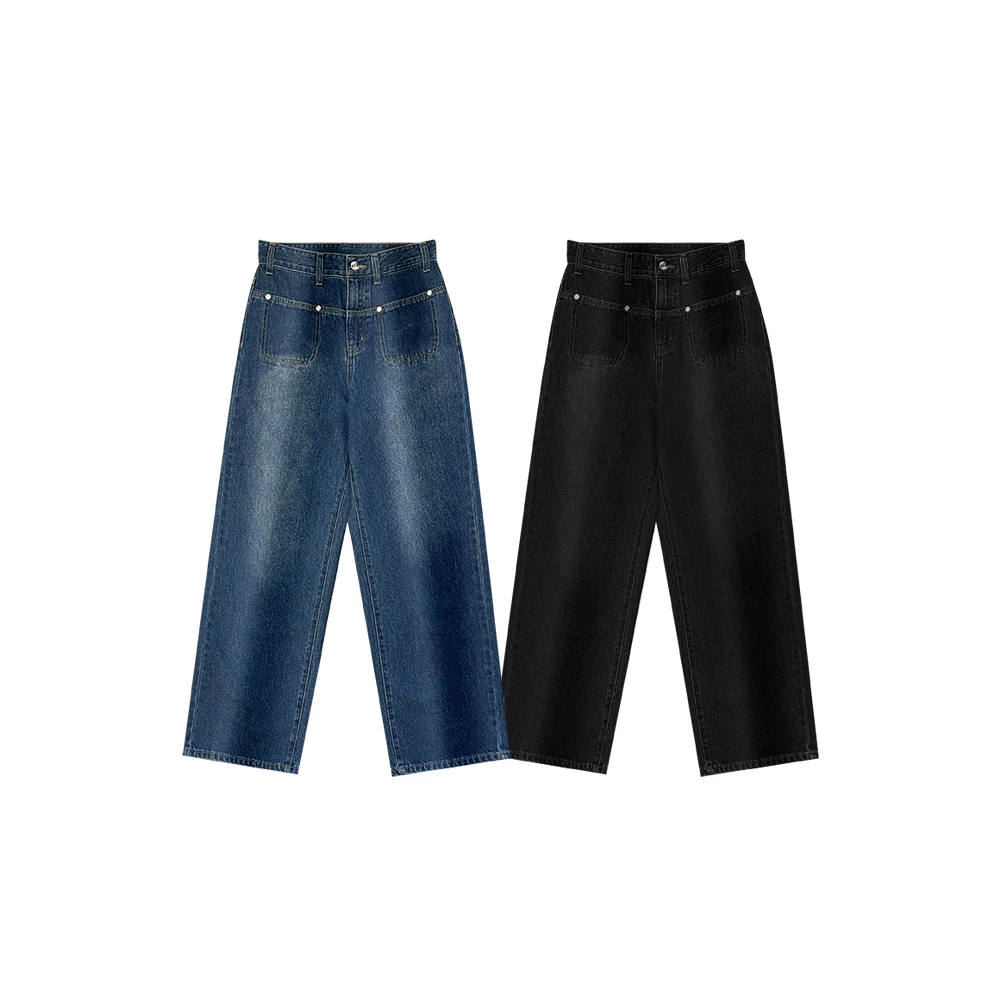 【新品上市】横兜设计感百搭牛仔裤高腰复古宽松休闲女直筒裤KZ3184