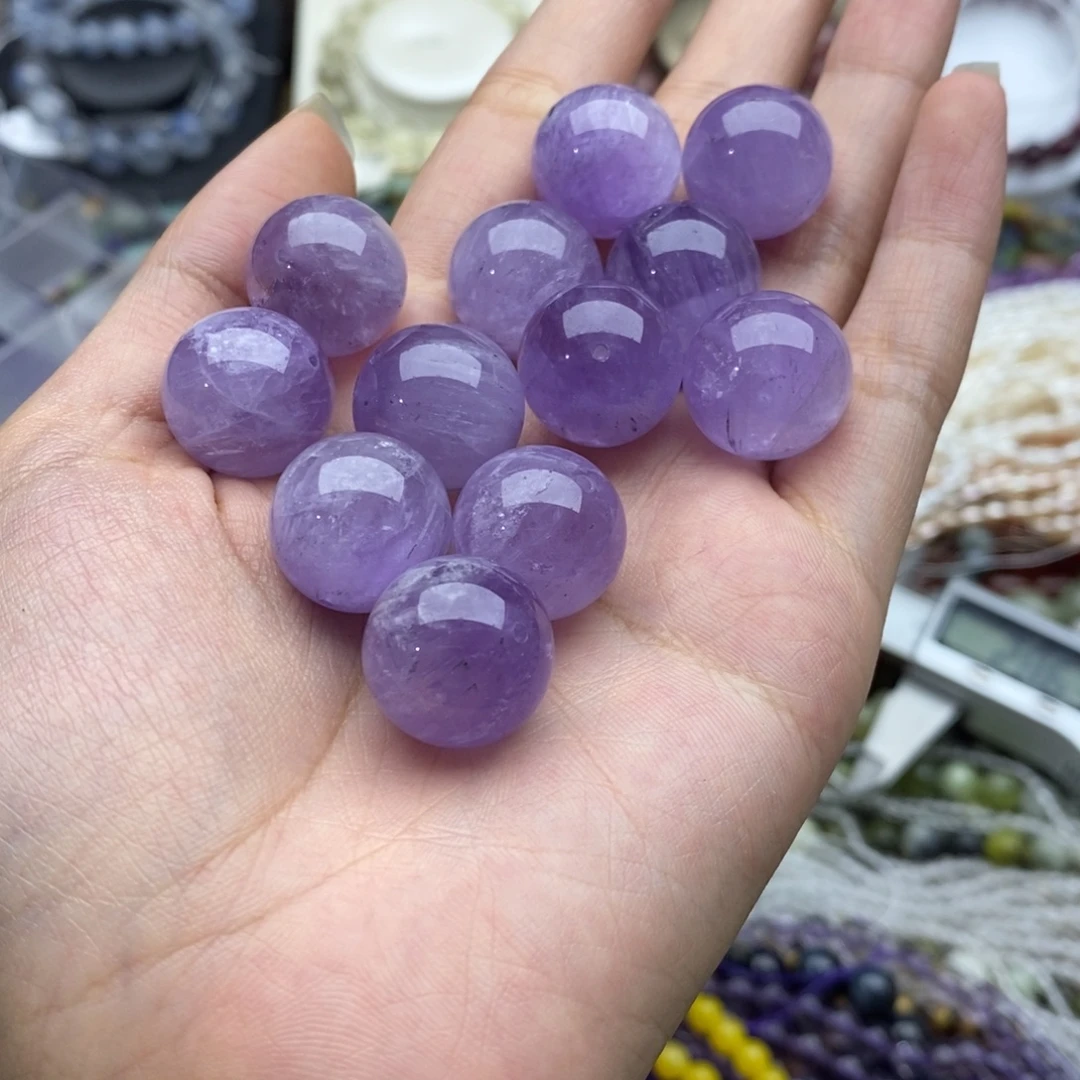 未镶嵌玛瑙/玉髓珠宝半成品一个纯天然紫兔毛水晶圆珠16mm