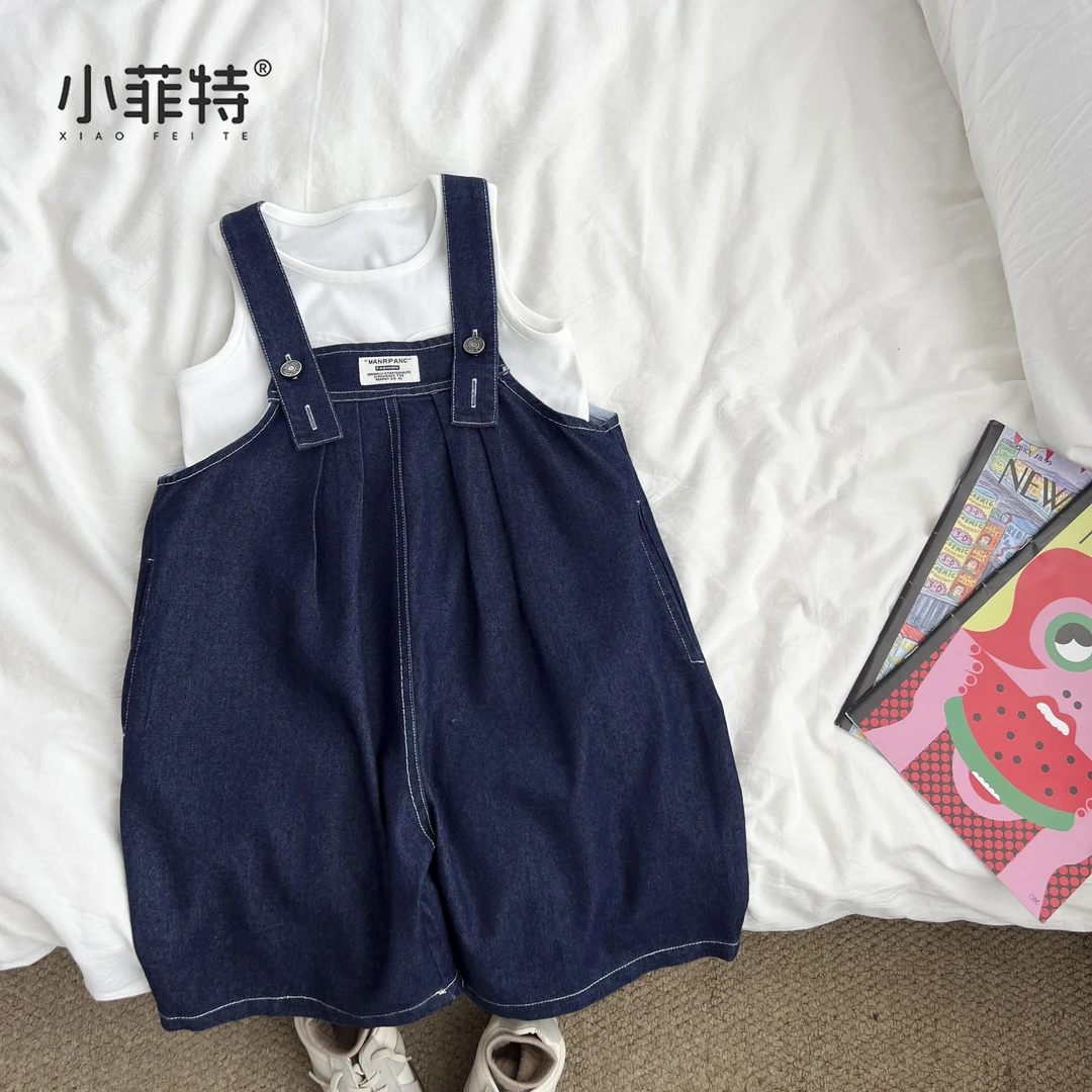 （现货）女童夏季休闲套装薄款女孩背带裤无袖t恤两件套XATXW52538