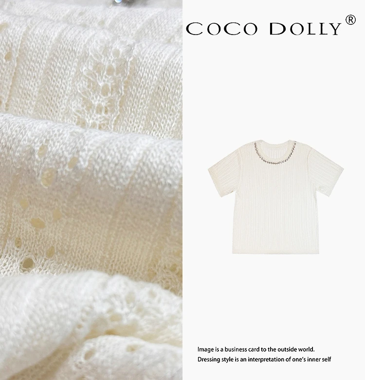 COCO DOLLY南油重工夏季必入款圆领冰丝条圆领针织衫上衣25505