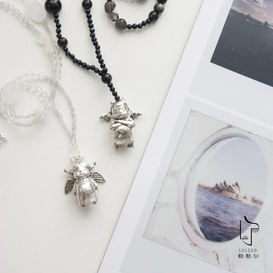 吊坠925银 勒勒尔哼哼哈哈百搭吊坠小众天使吊坠银项链银色时尚