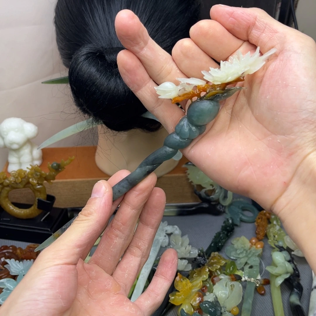 蛇纹石玉合金发饰