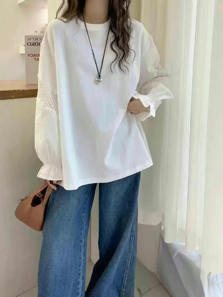 休闲春款大 T恤显瘦大码百搭宽松设计感拼接ins100斤穿到180斤