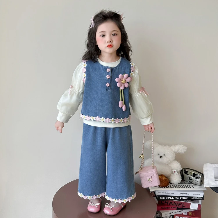 【高品质】巴拉拉女童秋装套装2025新款洋气儿童春秋款牛仔三件套宝