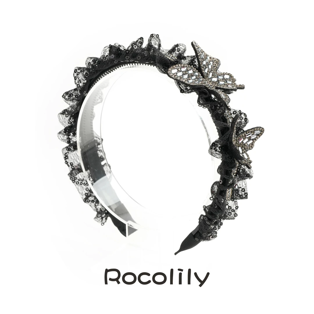 ROCOLILY轻奢爆闪灵动蝴蝶发箍蓬松高颅顶头箍时尚百搭发饰头饰