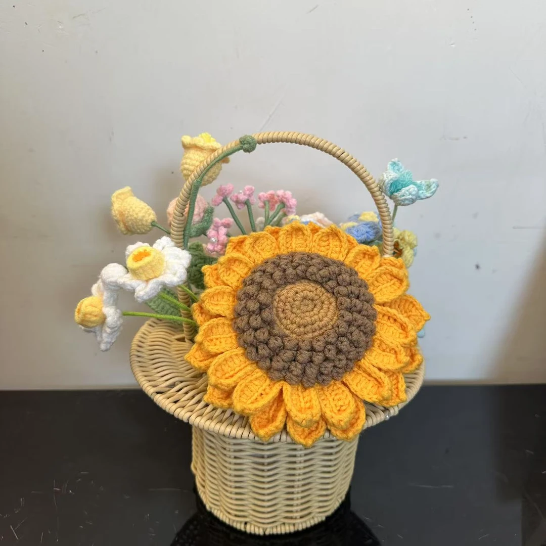 向日葵草帽花篮手工成品非遗毛线花中高考27