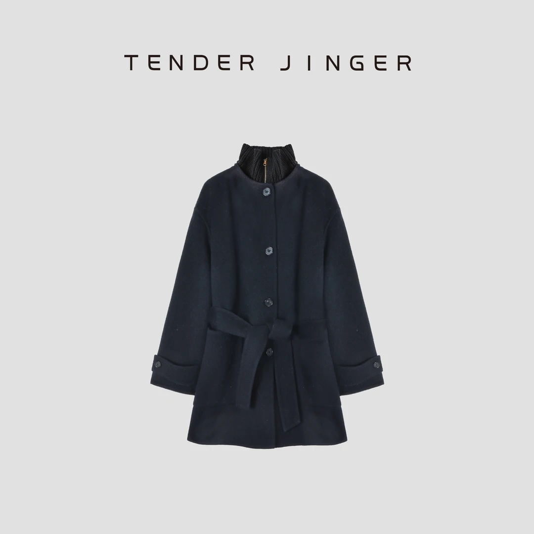 Tender Jinger|线下专供 针织披肩拼接双面呢收腰大衣T54CH50113
