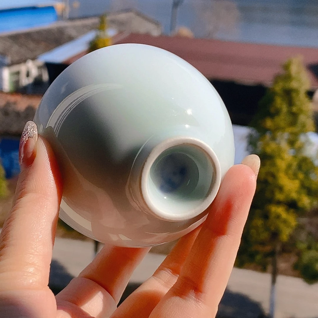 天予窑宠粉浮力产品玉青釉普洱杯