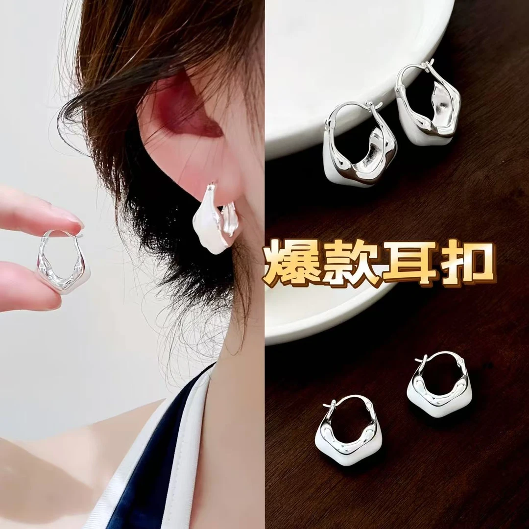 铜合金耳饰 c37丽银【法式U形耳扣】气质上班小众百搭珠光耳扣4338