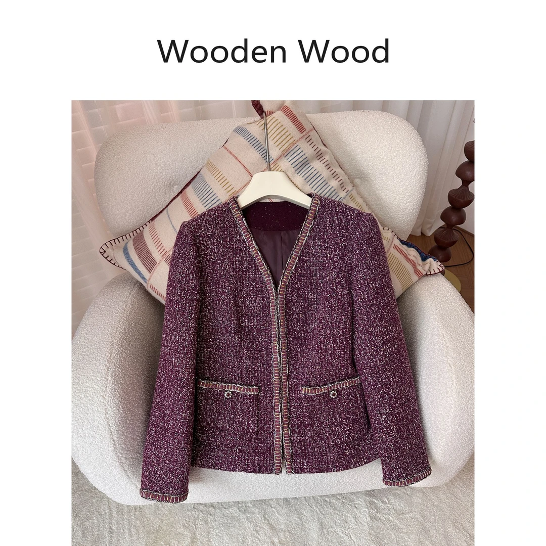 Wooden Wood“蔷薇勋章”经典款式减龄时尚花呢小香风外套W25QS729