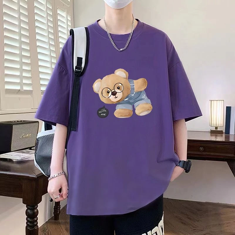 100%纯棉短袖t恤男女宽松大码上衣潮牌情侣装夏装微胖男生半袖ins