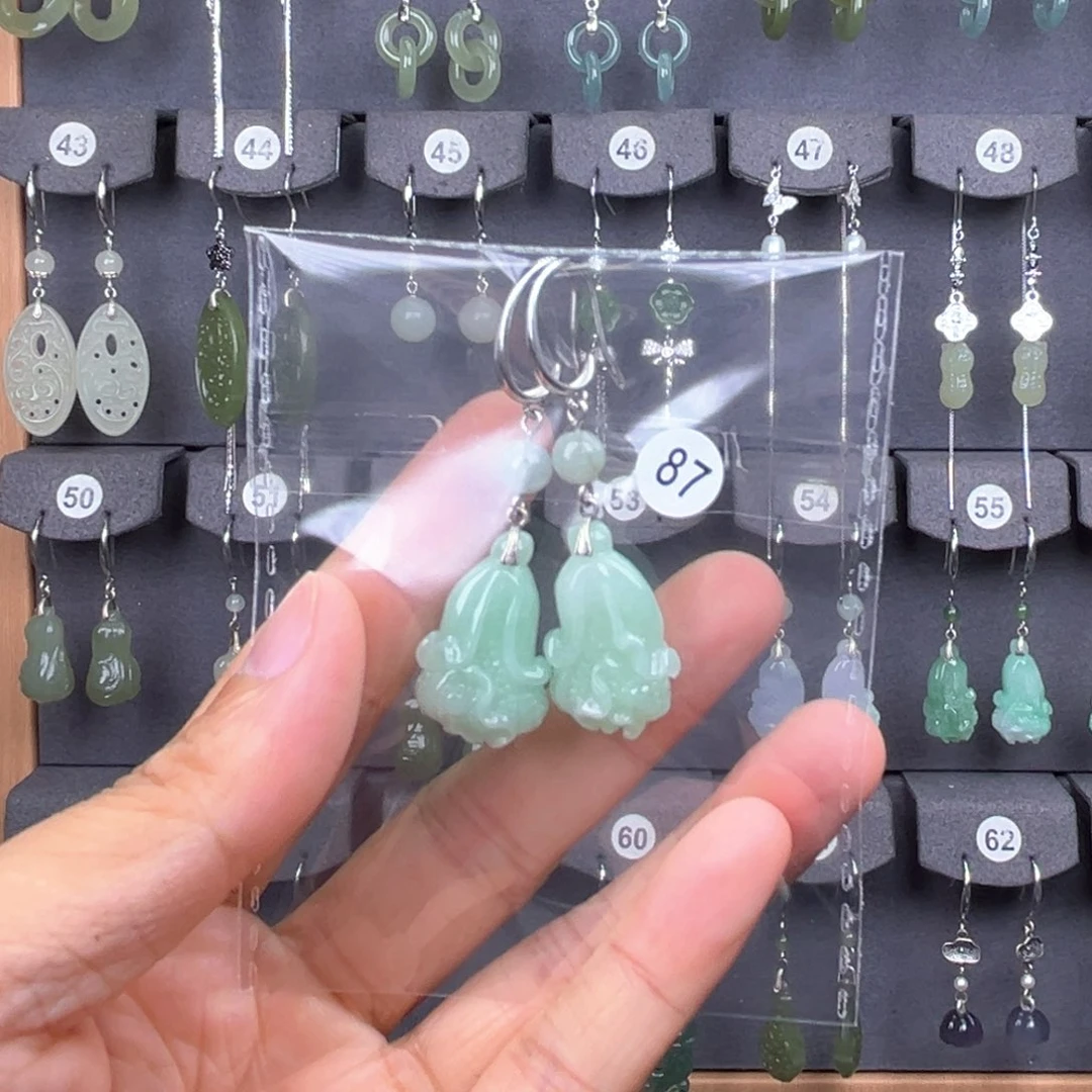 翡翠银S925镶嵌耳饰U**心