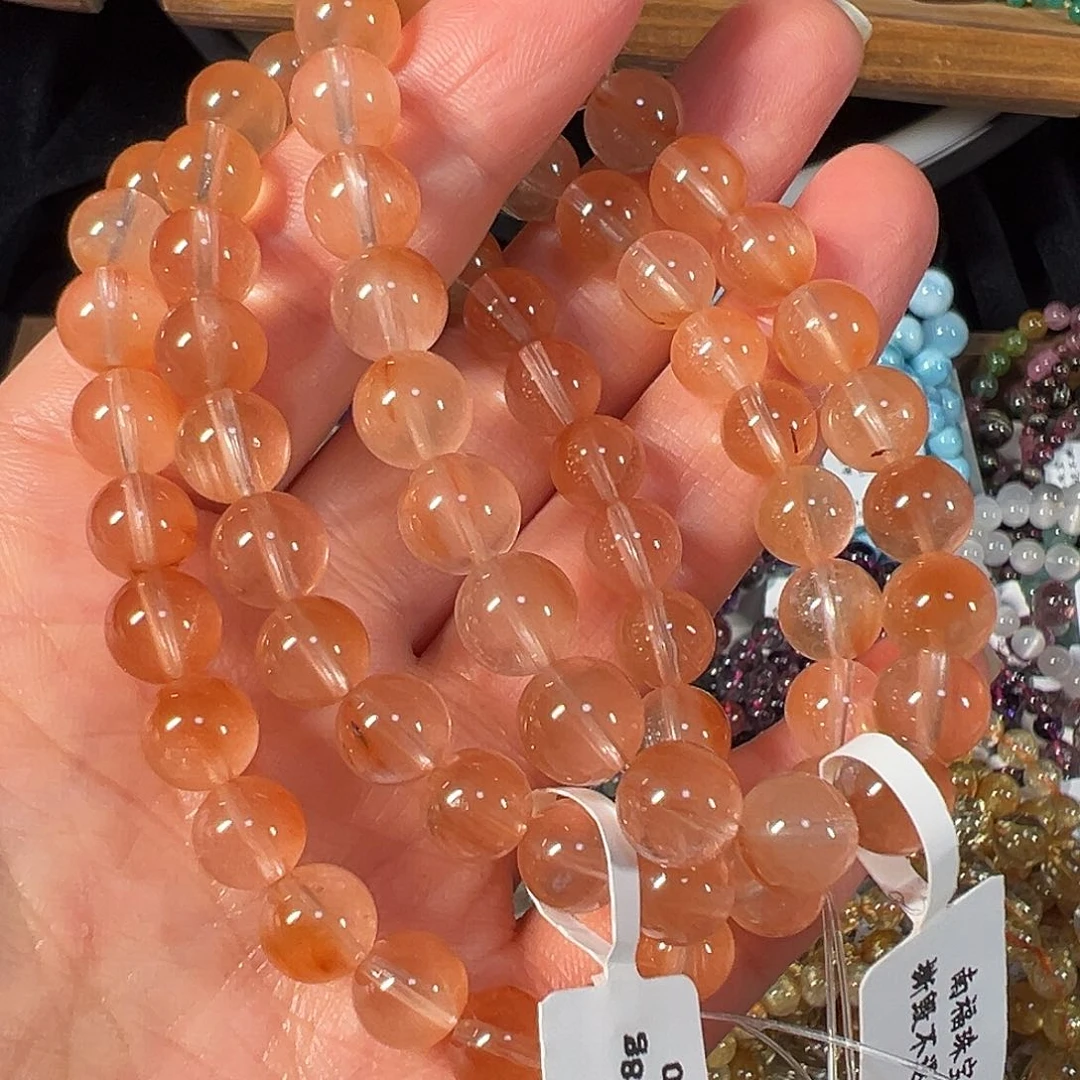 水晶手链未镶嵌巴西粉兔毛8mm透体单圈手串多样性发货