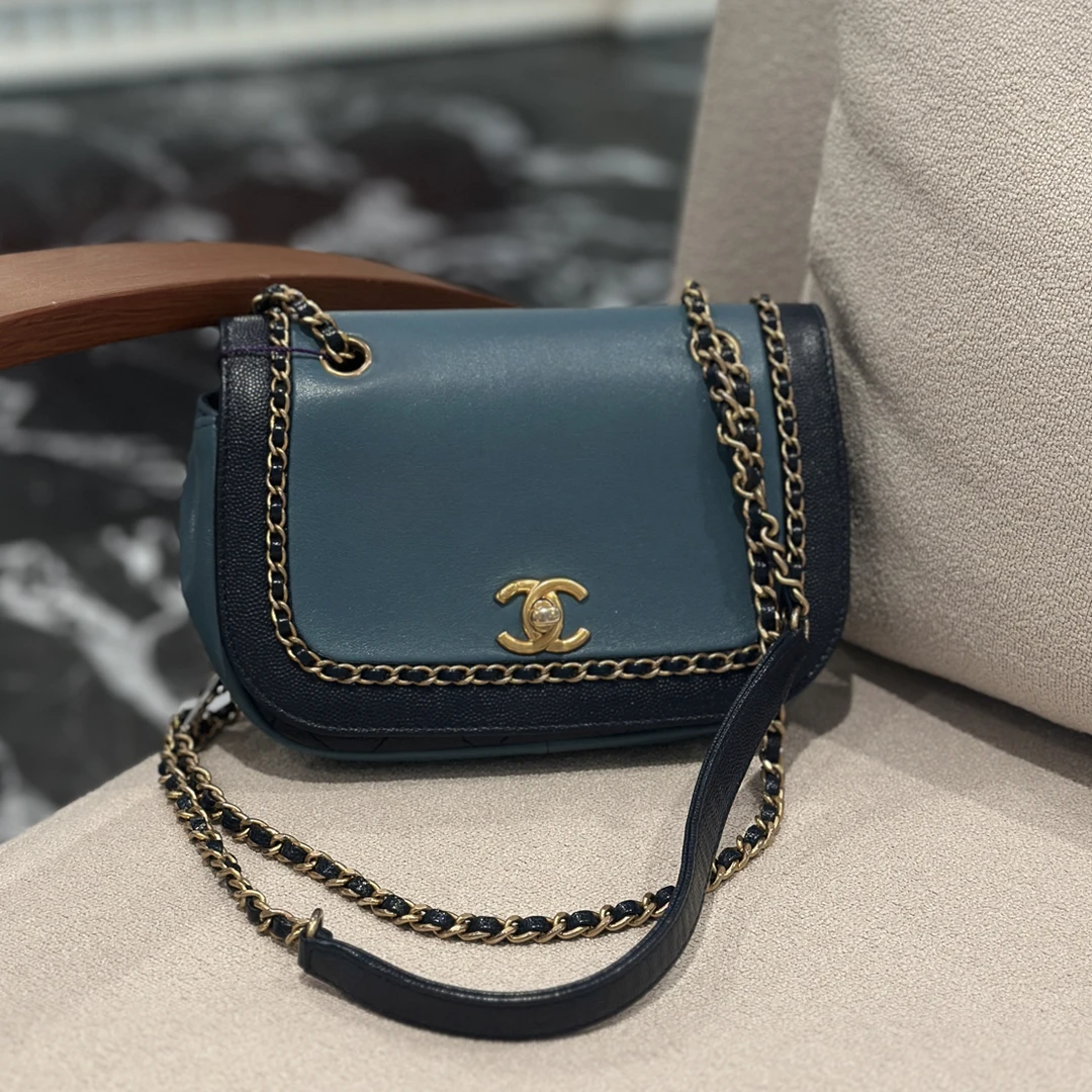 95新 Chanel/香奈儿 YUMU中古/Chanel链条滚边口盖单肩包
