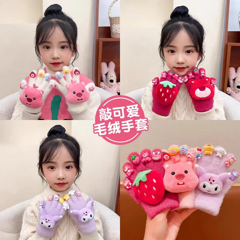 2025新款卡通冬季儿童手套保暖三丽欧卡通布布可爱女童宝宝手指套