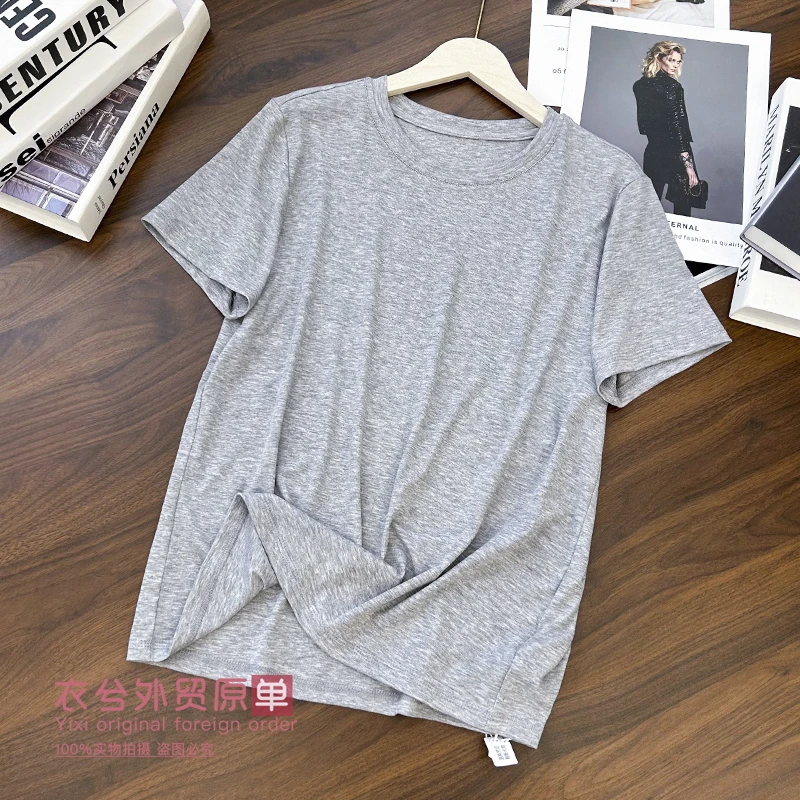 （衣兮领口镶钻天丝T恤）CS2579夏季新款韩版简约纯色宽松舒适T恤D