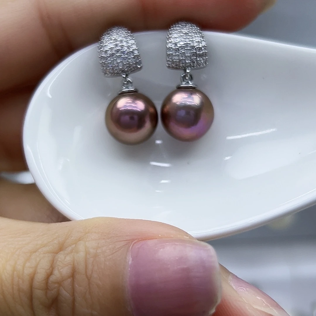 银S925镶嵌耳钉淡水珍珠