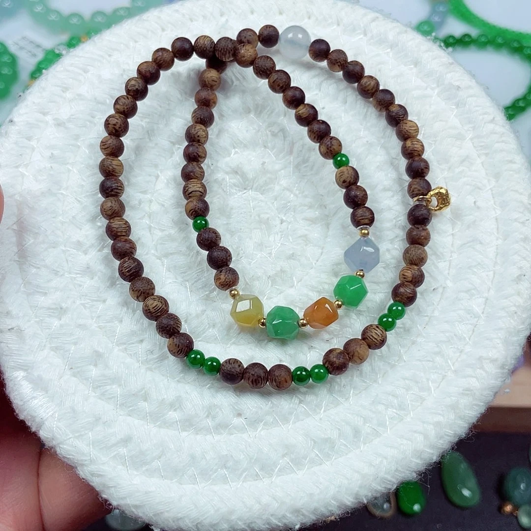 鸣***艺翡翠18K金镶嵌手链天然缅甸翡翠A货卡6-3.4