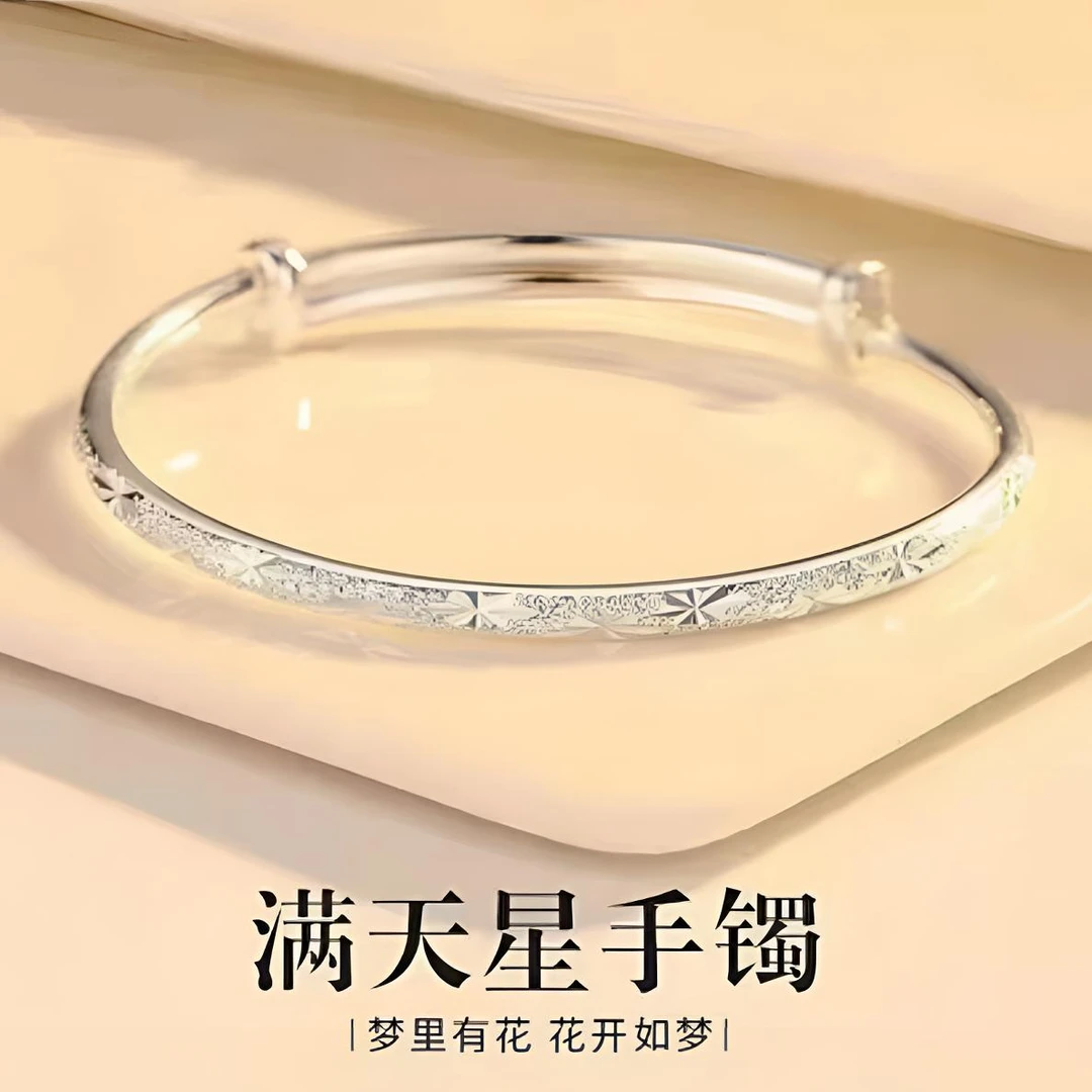 999银精美满天星推拉手镯26g百搭时尚ZK
