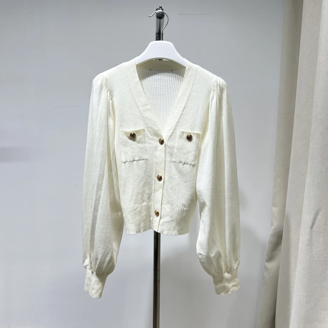 【囍】福利款No退 泡泡袖金扣针织开衫上衣