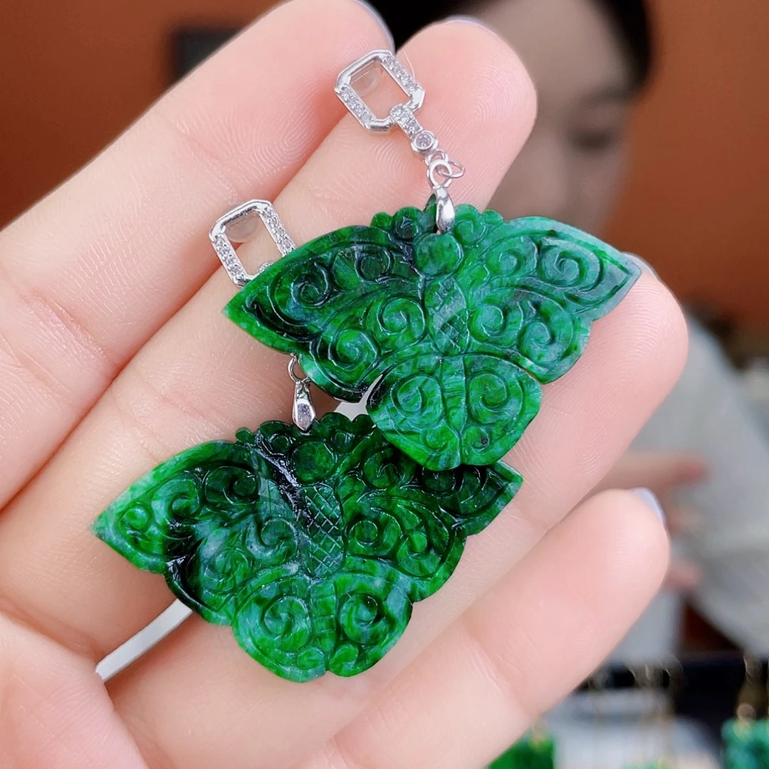 翡翠银S925镶嵌耳饰