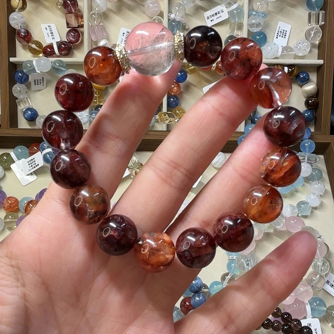 水晶手串合金天然水晶手串红胶花